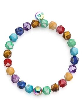 NOGU Rainbow Chakra 7 Gemstone Geom Bracelet Unicorn Silver